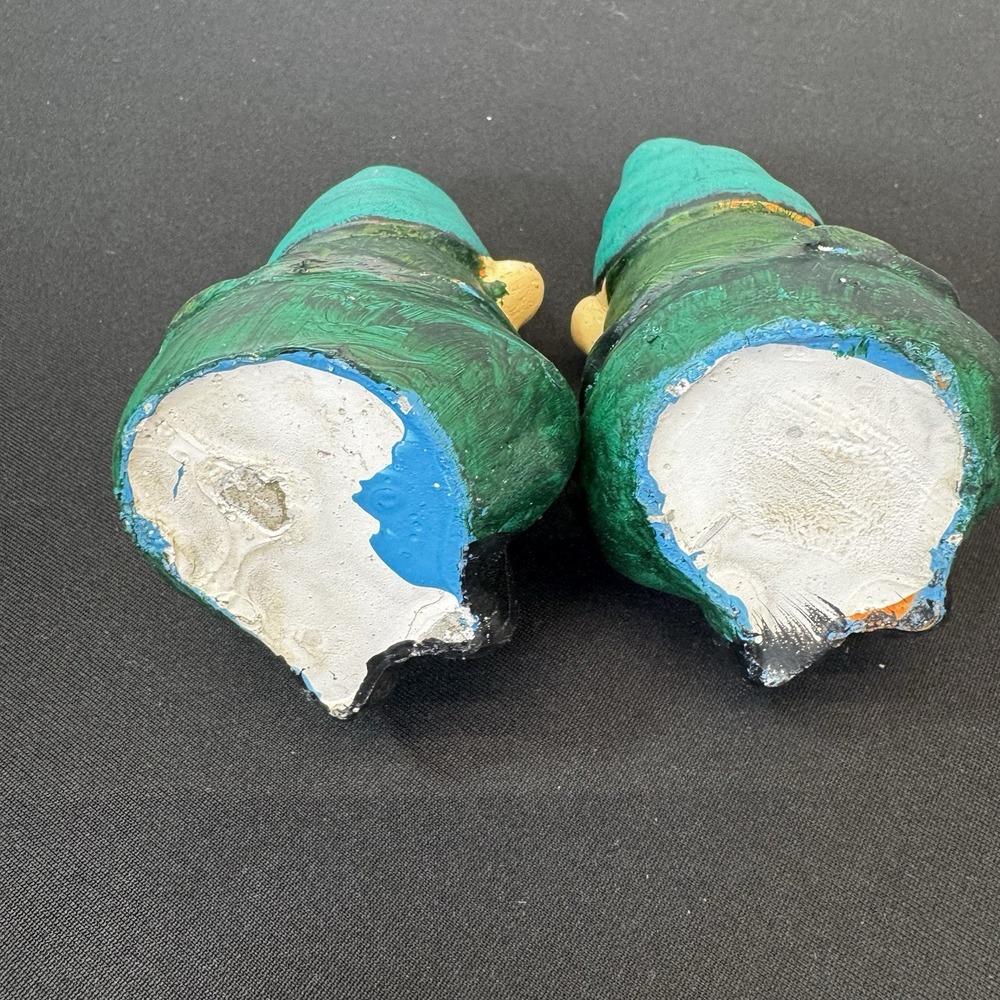 4" Plaster Handpainted Gnomes Both Green - Picture 4 of 6